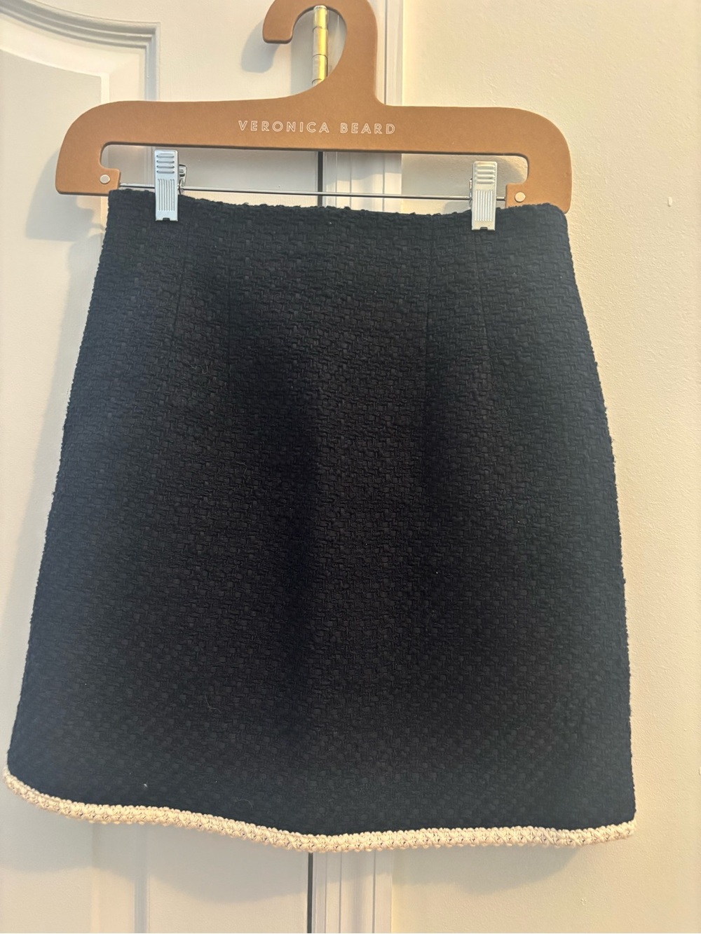 Veronica Beard Black Tweed A-Line Mini Skirt with Cream Trim